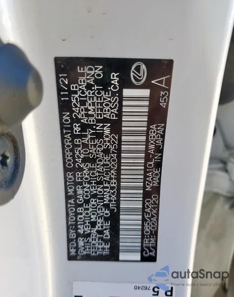 2022 Lexus Ux 200 Base из США, поврежденный, VIN JTHX3JBH9N2047522